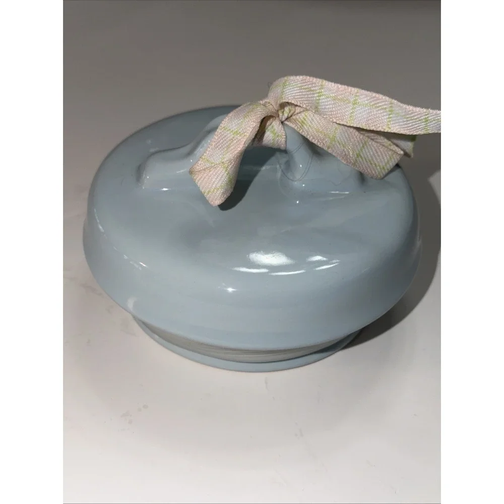 Ceramic Canister Replacement Lid Light Blue Plaid Ribbon Airtight Seal 4 Inch